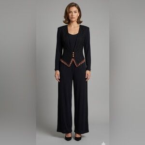 NWT RARE VINTAGE 9/10Jumpsuit W/ beaded vest shoulder pads full zip made in USA